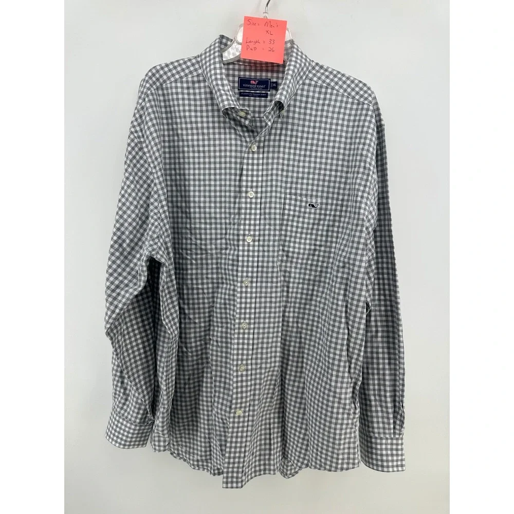 Vineyard Vines Classic Fit Tucker Shirt Mens XL Grey Gingham Cotton Button Down